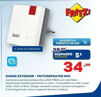 Euronics Avm fritz!repeater 600 600 mbit/s bianco offerta