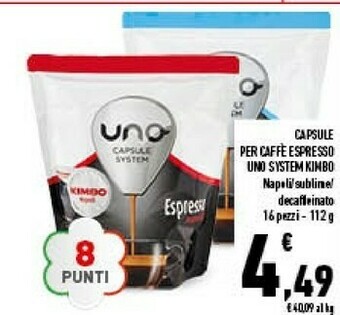 Conad City Kimbo - caffè capsule system uno 112 g(ml) offerta