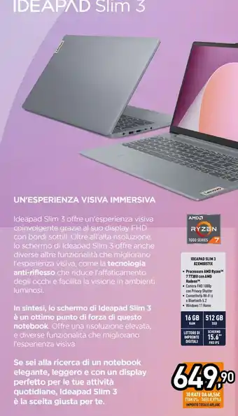 Unieuro Lenovo IDEAPAD SLIM 3 82XM0057IX offerta