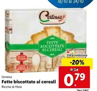 Lidl Fette biscottate ai cereali ricche di fibre offerta
