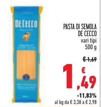 Conad PASTA DI SEMOLA DE CECCO vari tipi 500 g offerta