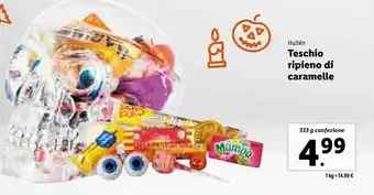 Lidl Hulten teschio ripieno di caramelle offerta