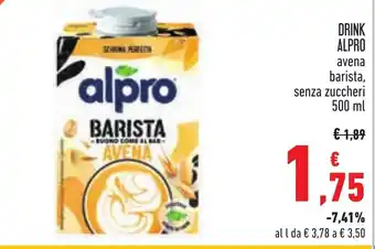 Conad DRINK ALPRO avena barista, senza zuccheri 500 ml offerta