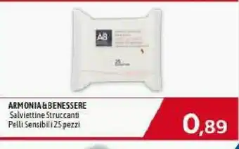 Emi Supermercati Armonia & benessere salviettine struccanti pelli sensibili 25 pezzi offerta