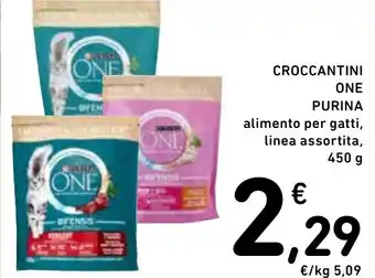 Spazio Conad CROCCANTINI ONE PURINA alimento per gatti, linea assortita, 450 g offerta