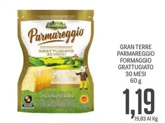 Supermercati Piccolo GRAN TERRE PARMAREGGIO FORMAGGIO GRATTUGIATO 30 MESI 60 g offerta