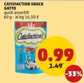 PENNY CATISFACTION SNACK GATTO gusti assortiti 60 g offerta