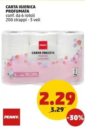 PENNY CARTA IGIENICA PROFUMATA conf. da 6 rotoli 200 strappi - 3 veli offerta