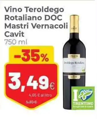 Coop Vino Teroldego Rotaliano DOC Mastri Vernacoli Cavit 750 ml offerta