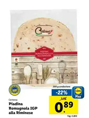 Lidl Certosa piadina romagnola igp ala riminese offerta