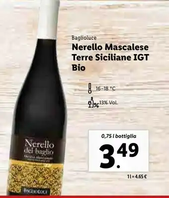 Lidl Baglioluce nerello mascalese terre siciliane igt bio offerta