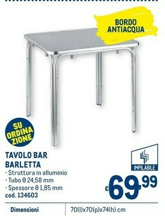 Metro Tavolo bar barletta struttura in alluminio offerta