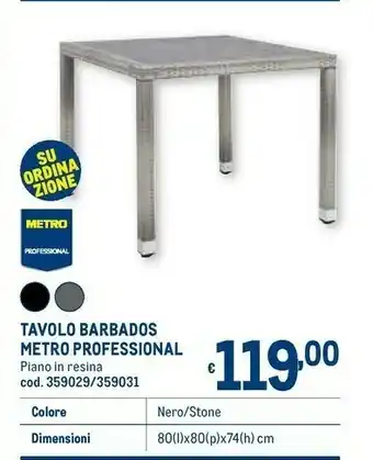 Metro Metro profesional tavolo barbados offerta
