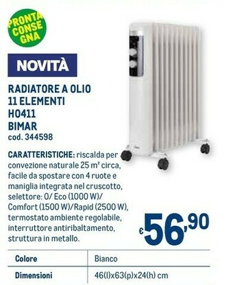 Metro H0411 radiatore a olio 11 elementi offerta