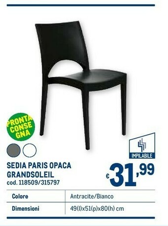 Metro Sedia paris opaca grandsoleil offerta