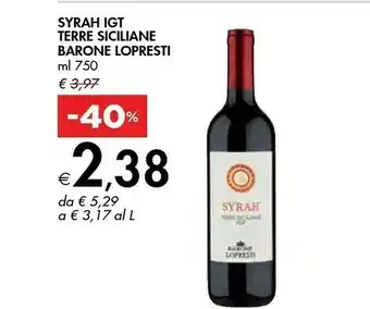 Bennet Barone lopresti syrah igt terre siciliane offerta