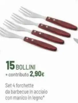 Set 4 forchette da barbecue in acciaio con manico in legno