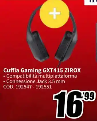 MediaWorld Cuffia Gaming GXT415 ZIROX offerta
