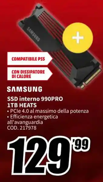 MediaWorld SAMSUNG SSD interno 990PRO 1TB HEATS offerta