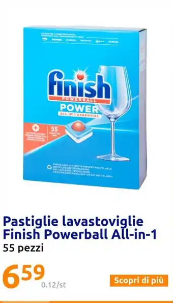 Action Pastiglie lavastoviglie Finish Powerball All-in-1 55 pezzi offerta