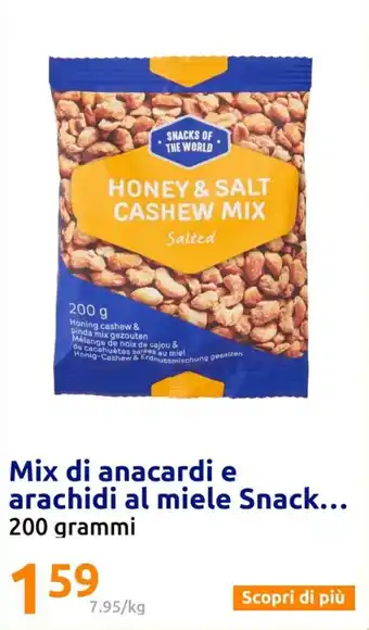 Action Mix di anacardi e arachidi al miele Snack 200 grammi offerta