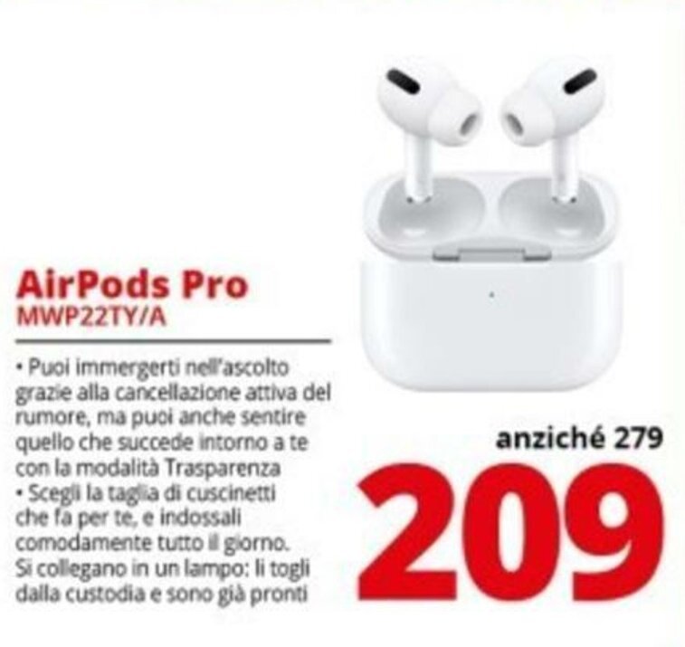 AirPods Pro MWP22TY/A offerta di Comet