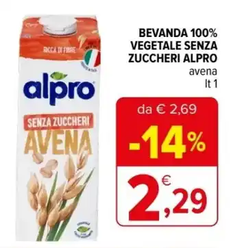 Iperal BEVANDA 100% VEGETALE SENZA ZUCCHERI ALPRO avena lt 1 offerta