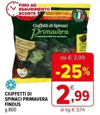 Iperal CIUFFETTI DI SPINACI PRIMAVERA FINDUS g 800 offerta