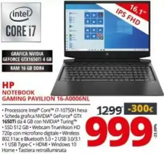 Comet HP Notebook Gaming Pavilion 16-A0006NL offerta