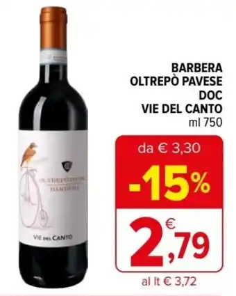 Iperal BARBERA OLTREPÒ PAVESE DOC VIE DEL CANTO ml 750 offerta