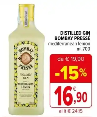 Iperal DISTILLED GIN BOMBAY PRESSÉ mediterranean lemon ml 700 offerta
