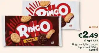 Unes Ringo vaniglia o cacao 6 porzioni, 330 g PAVESI offerta