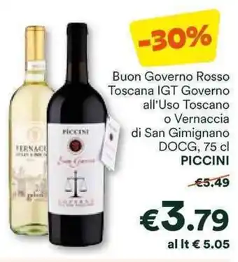 Unes Buon Governo Rosso Toscana IGT Governo all'Uso Toscano o Vernaccia di San Gimignano DOCG, 75 cl PICCINI offerta