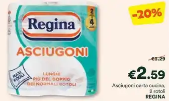 Unes Asciugoni carta cucina, 2 rotoli REGINA offerta