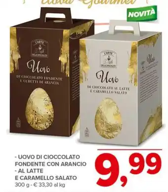 Todis - UOVO DI CIOCCOLATO FONDENTE CON ARANCIO - AL LATTE E CARAMELLO SALATO E CARAMELLO SALATO 300 Uova Gourmet offerta