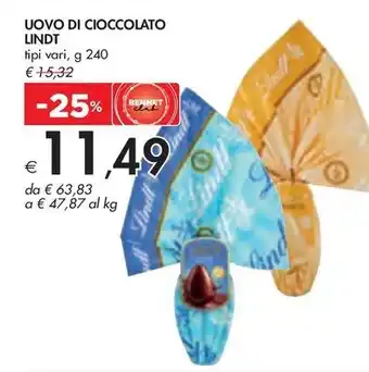 Bennet UOVO DI CIOCCOLATO LINDT tipi vari, g 240 offerta