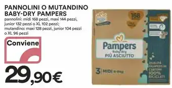 Ipercoop PANNOLINI O MUTANDINO BABY-DRY PAMPERS offerta