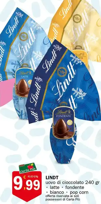 Crai LINDT uovo di cioccolato 240 gr offerta