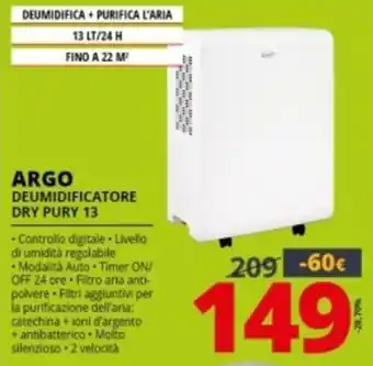 Comet Argo Deumidificatore Dry Pury 13 offerta
