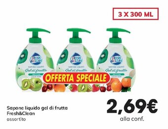 Interspar Fresh&Clean Sapone liquido gel di frutta 3 x 300 ml offerta