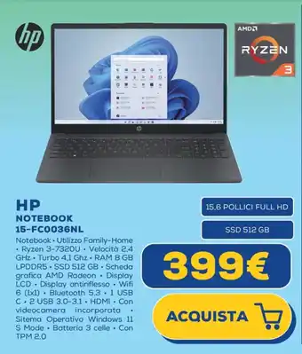Euronics HP NOTEBOOK 15-FC0036NL offerta