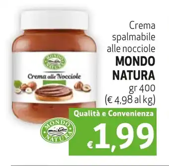 Belmarket Crema spalmabile alle nocciole MONDO NATURA gr 400 offerta