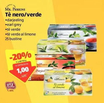 ALDI Mr. Perkins Tè nero/verde 25 bustine offerta