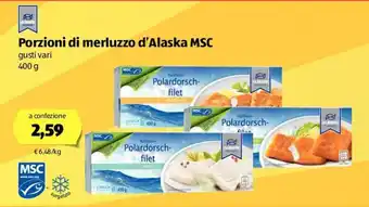 ALDI Almare Porzioni di merluzzo d'Alaska MSC 400g offerta