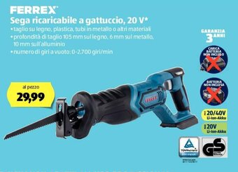 Ferrex Sega ricaricabile a gattuccio, 20 V