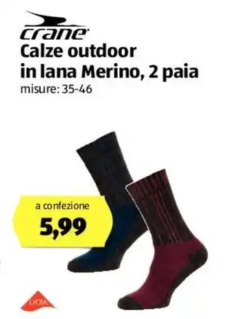 ALDI Crane Calze outdoor in lana Merino, 2 paia offerta