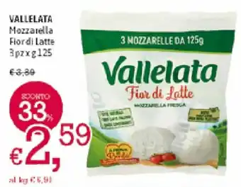 A&O Vallelata Mozzarella Fior di Latte 3pz x 125g offerta