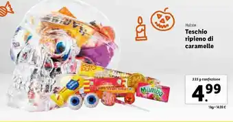 Lidl Hultén Teschio ripieno di caramelle 333g offerta