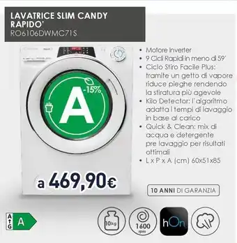 Unieuro LAVATRICE CANDY RAPIDO' RO6106DWMC71S offerta