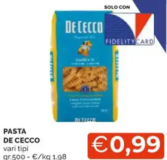 Mercatò PASTA DE CECCO vari tipi gr.500 offerta